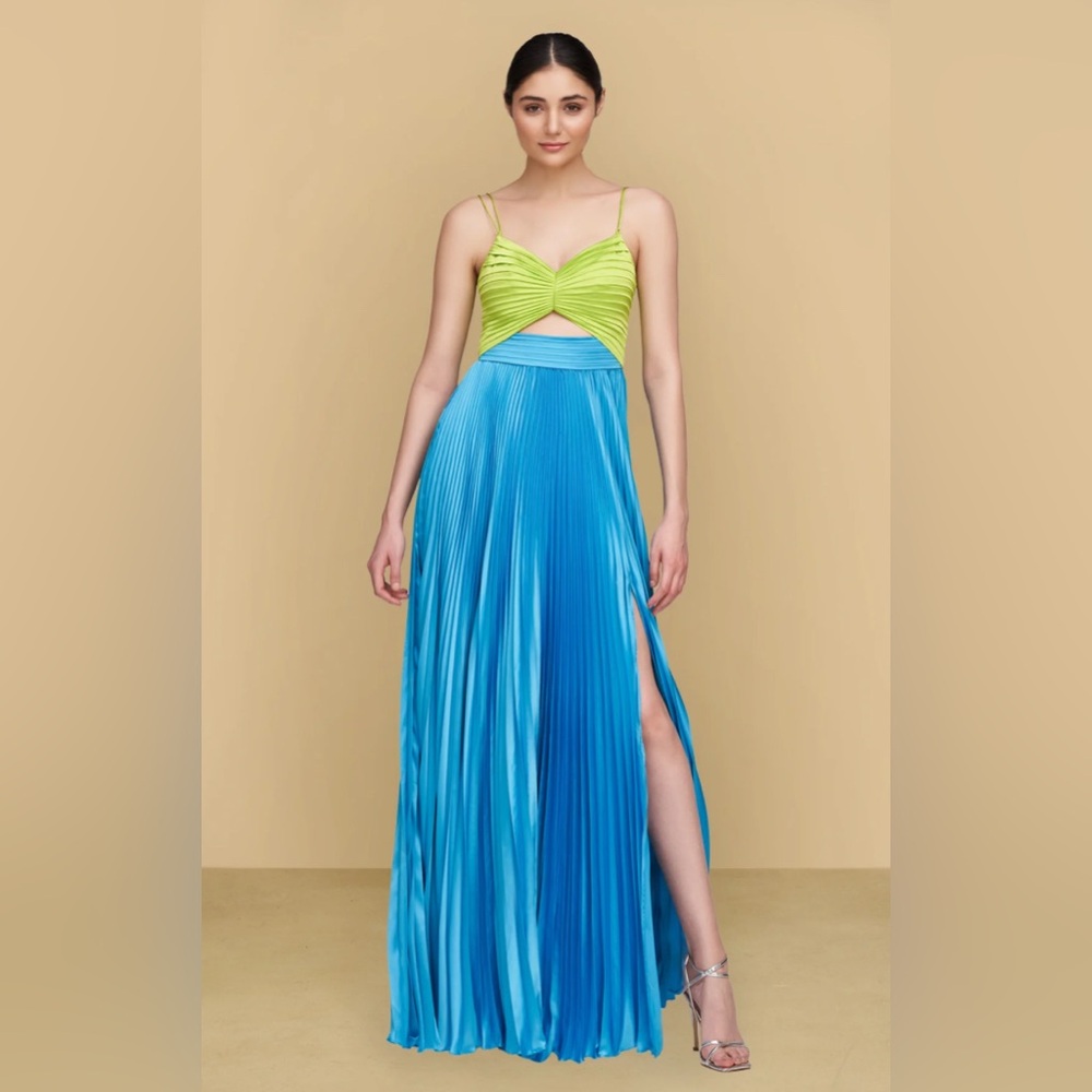 AMUR Elodie Lime Green Pleated Dress
